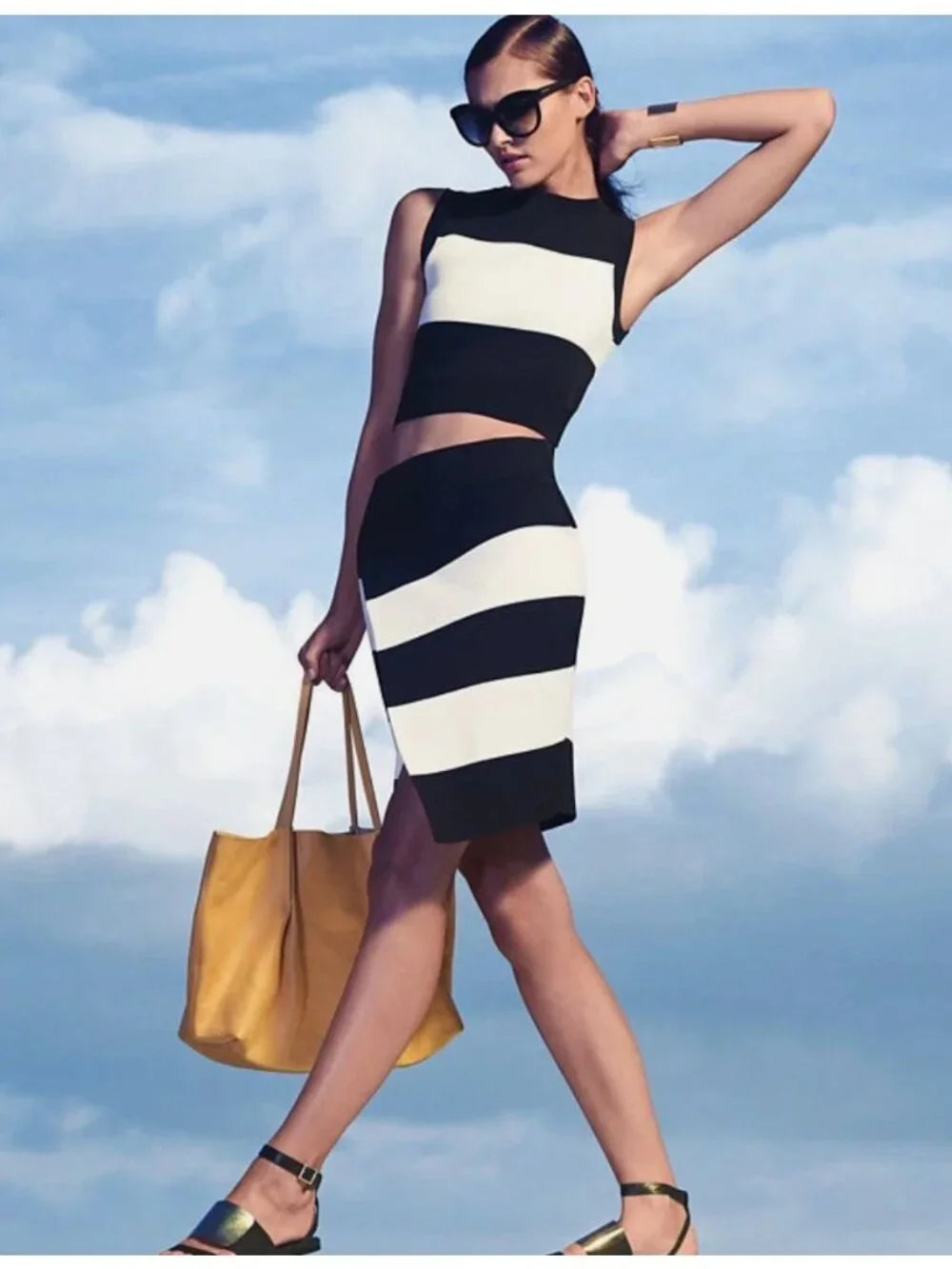 A.L.C. Skirt Black White Chevron Colorbock Stripe Knit Asymmetrical
